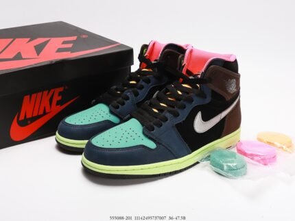 Black, Blue, and Green High-Top Sneakers