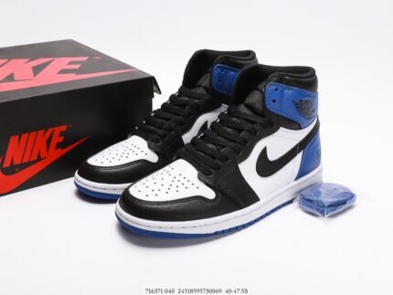 Black, White, and Blue High-Top Sneakers