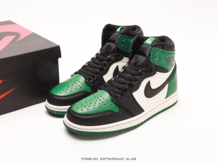 Green, Black, and White High-Top Sneakers