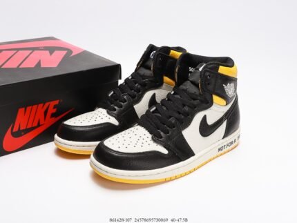 Black and White High-Top Sneakers with Yellow Accents