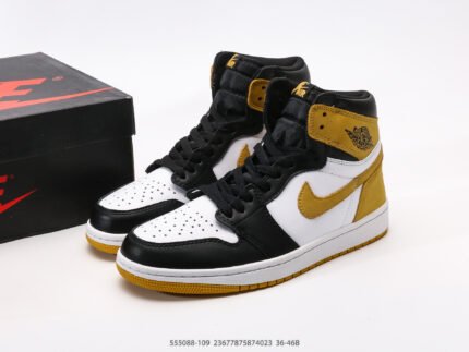 Black, Gold, and White High-Top Sneakers