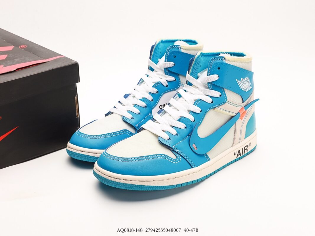 Blue and White High-Top Sneakers
