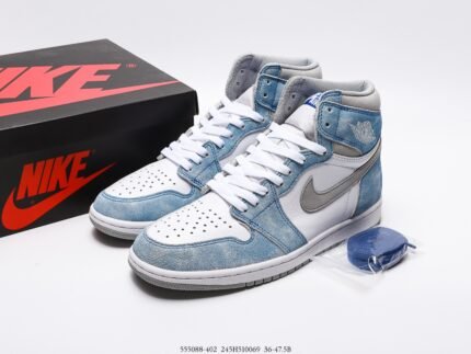 Blue and White High-Top Sneakers