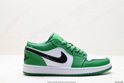 Green and white low-top sneaker with a distinctive logo.