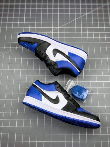 Blue and black sports shoes with a brand logo on the upper.