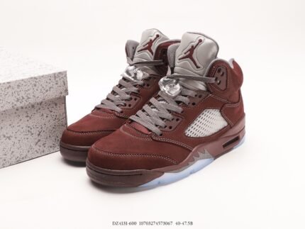 High-top sneakers in a rich burgundy color with white accents.