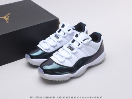 A pair of sports shoes in black and white with special materials and design details.