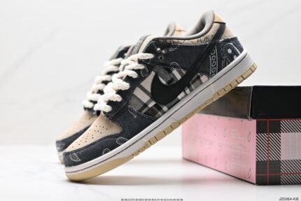 Black and Beige Plaid Sneakers