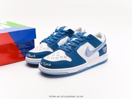 Blue and White Low-Top Sneakers