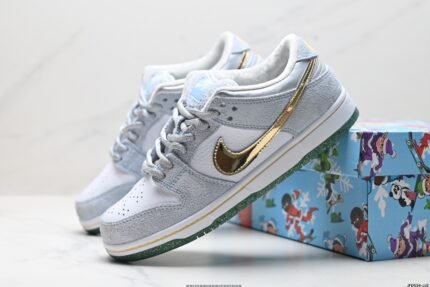 Grey and Gold Low-Top Sneakers