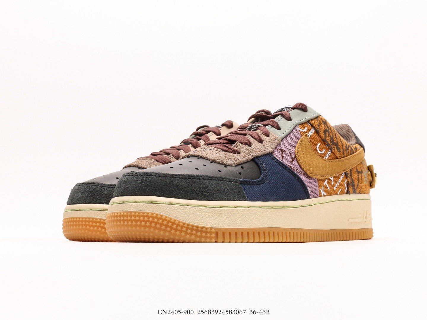 Multicolor Casual Sports Shoes A pair of multicolor sports shoes with brown laces and a yellow sole