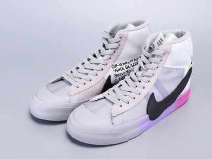 White high-top sports shoes with colorful detail accents