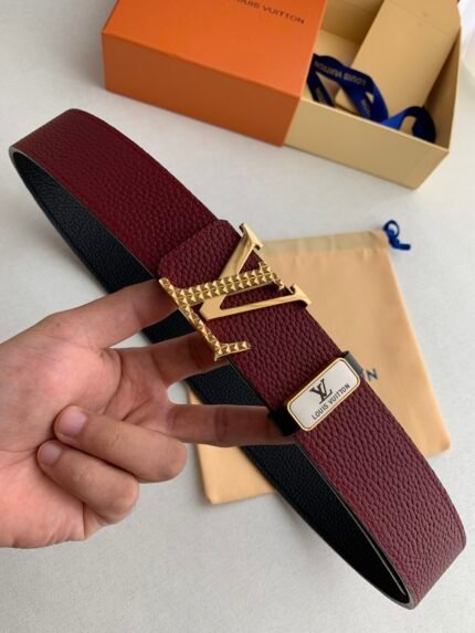 Louis Vuitton red belt with gold buckle
