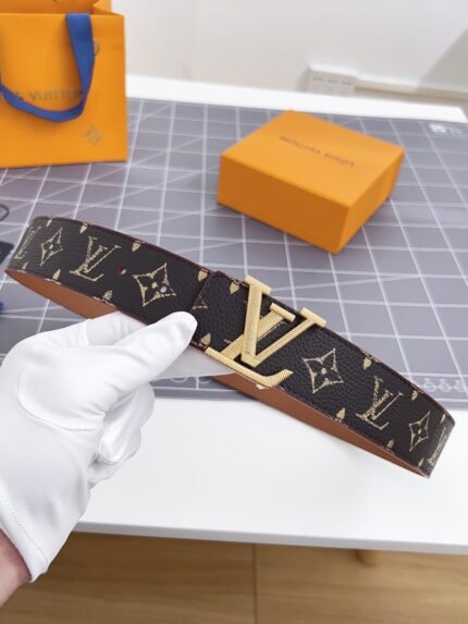 Dark brown Louis Vuitton belt with gold LV buckle