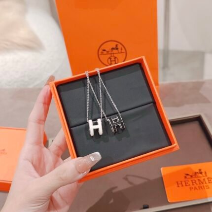 Silver 'H' Necklace in Orange Box
