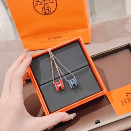Two Colorful 'H' Necklaces in a Hermes Box